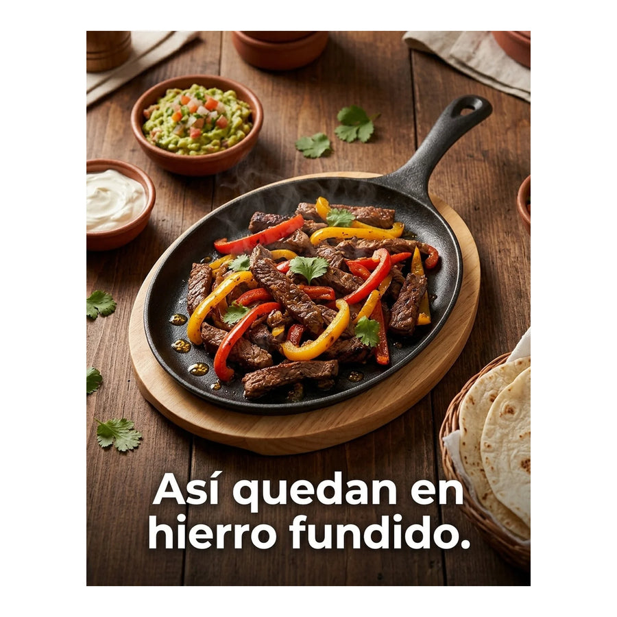 Sartén Ovalado Hierro Fundido Con Base Madera