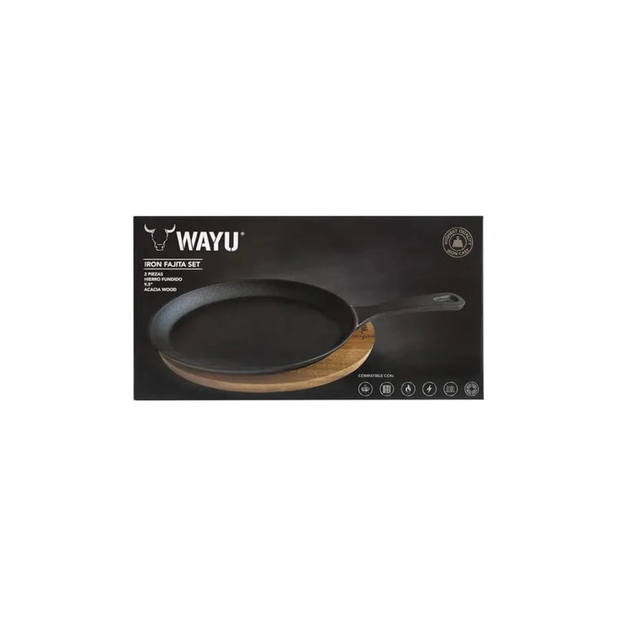 Sartén Ovalado Wayu Hierro Fundido Con Base Madera Fierro