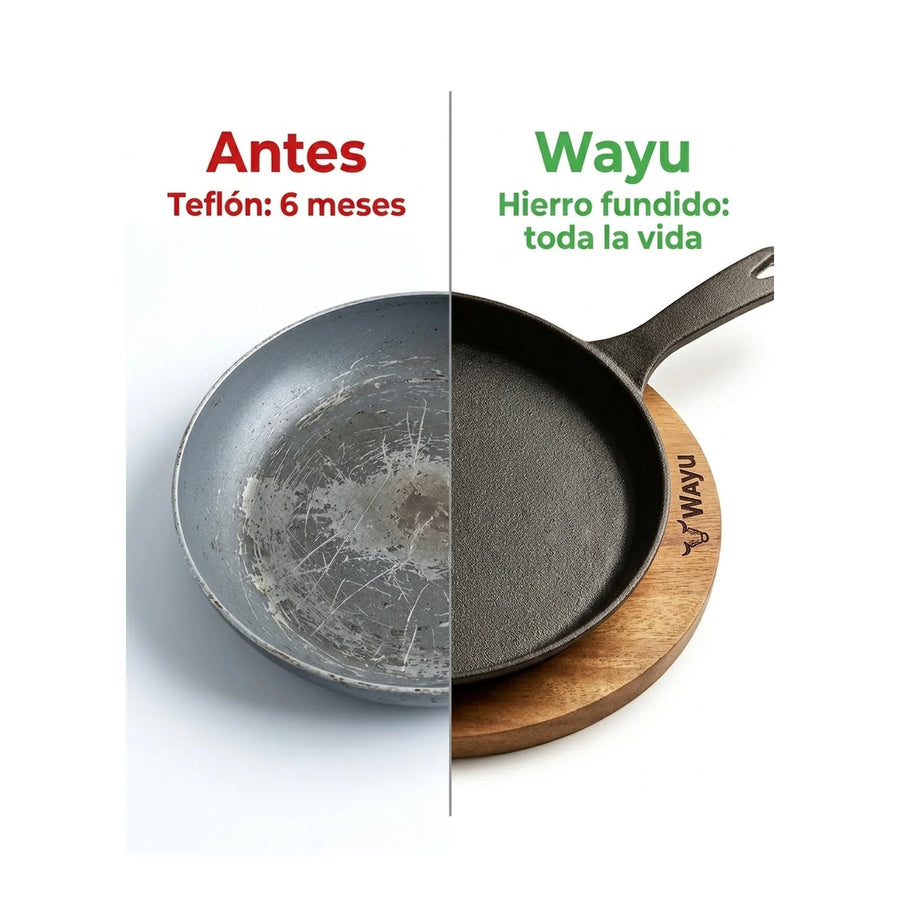Sartén Ovalado Wayu Hierro Fundido Con Base Madera Fierro