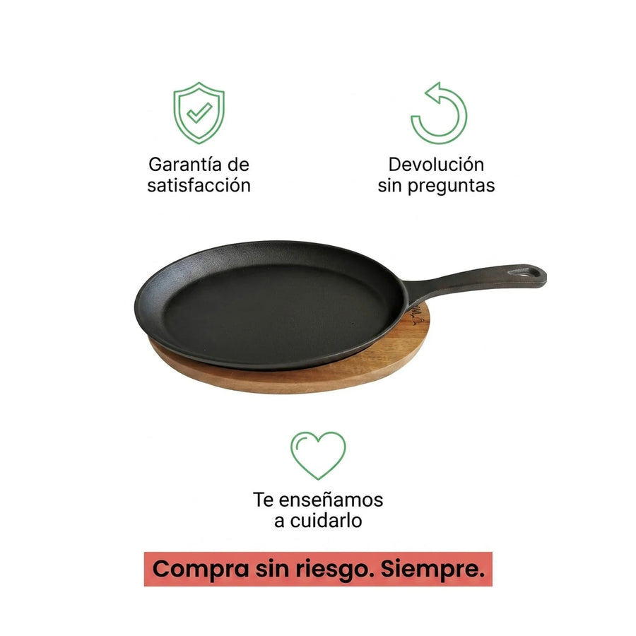 Sartén Ovalado Wayu Hierro Fundido Con Base Madera Fierro