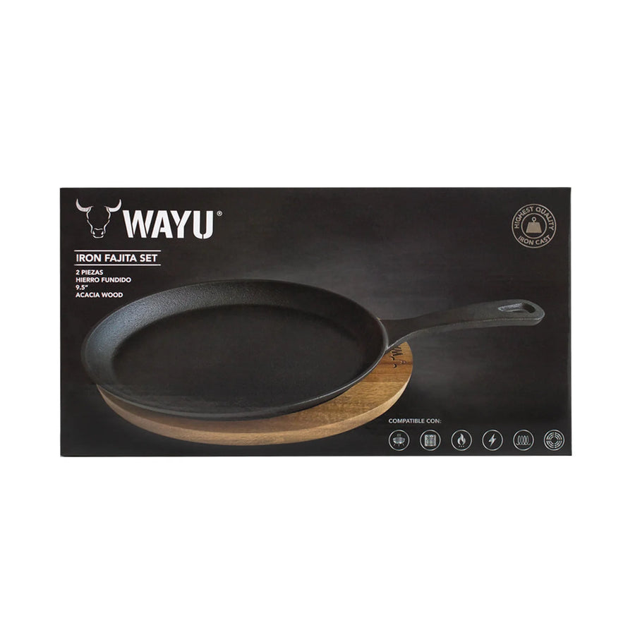 Sartén Ovalado Wayu Hierro Fundido Con Base Madera Fierro