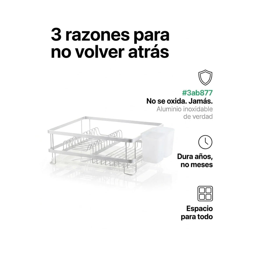 Secador De Platos Aluminio Inoxidable 1 Nivel 42x30x13