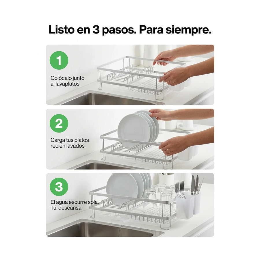 Secador De Platos Aluminio Inoxidable 1 Nivel 42x30x13
