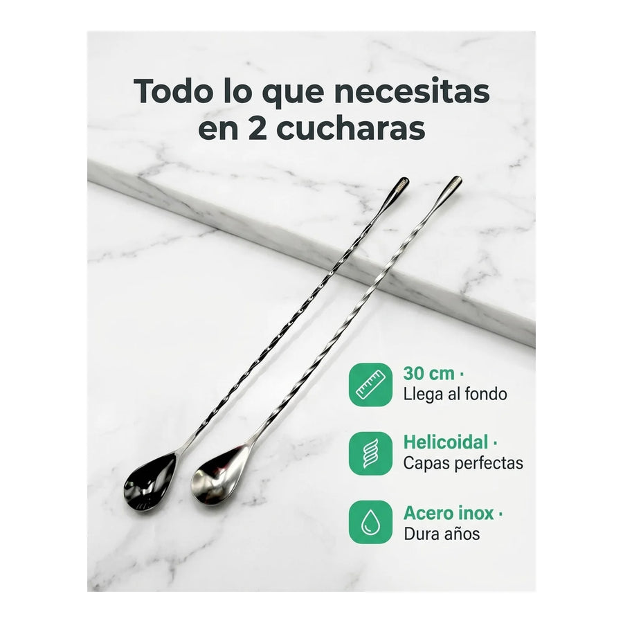 Set 2 Cucharas Wayu Barra Coctail Coctelería Aperitivo Bar