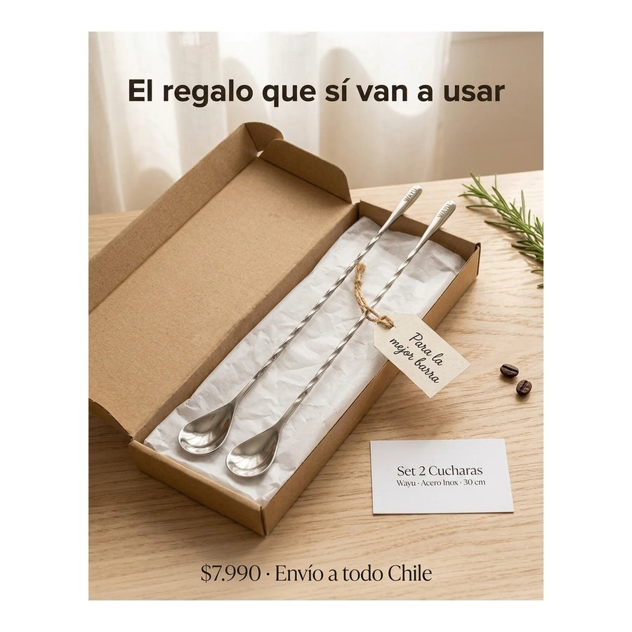 Set 2 Cucharas Wayu Barra Coctail Coctelería Aperitivo Bar