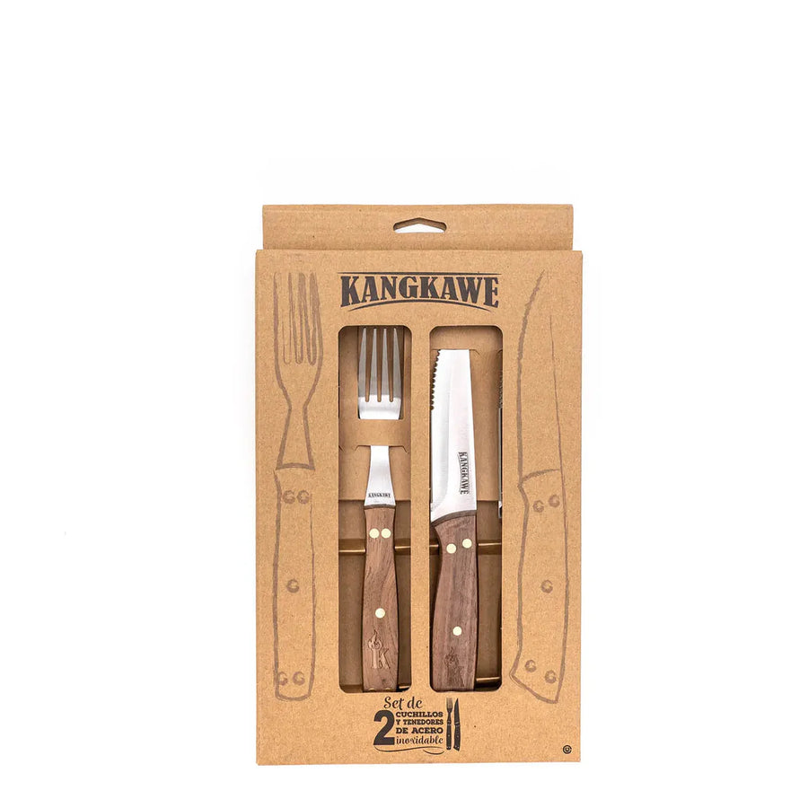 Set 2 cuchillos y 2 tenedores para asado Kangkawe en su caja original