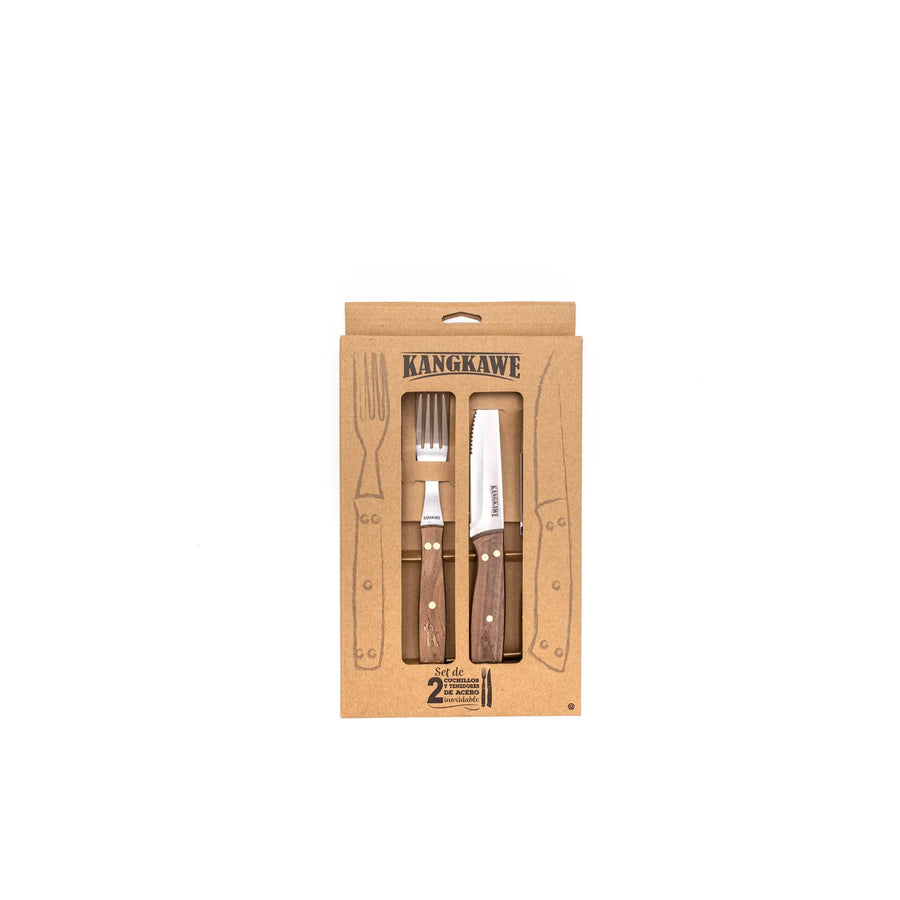 Set 2 Cuchillos 5" + 2 Tenedores Asado Kangkawe + Grabado Personalizado