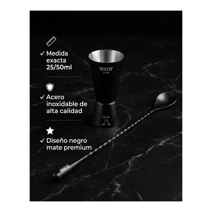 Set 2 Jigger Medidor + Cuchara Wayu Barra Coctail Tragos