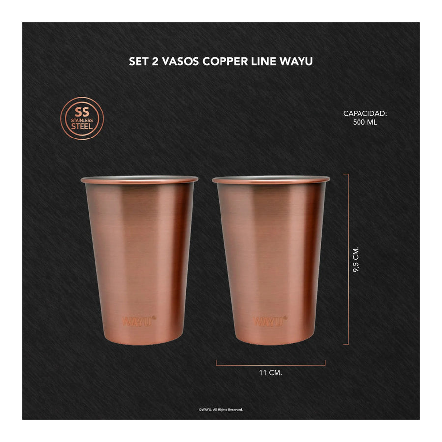 Set 2 Vasos 500ml Copper Line Wayu Cobre