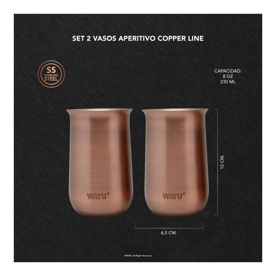 Set 2 Vasos Aperitivo Copper Line Wayu Cobre