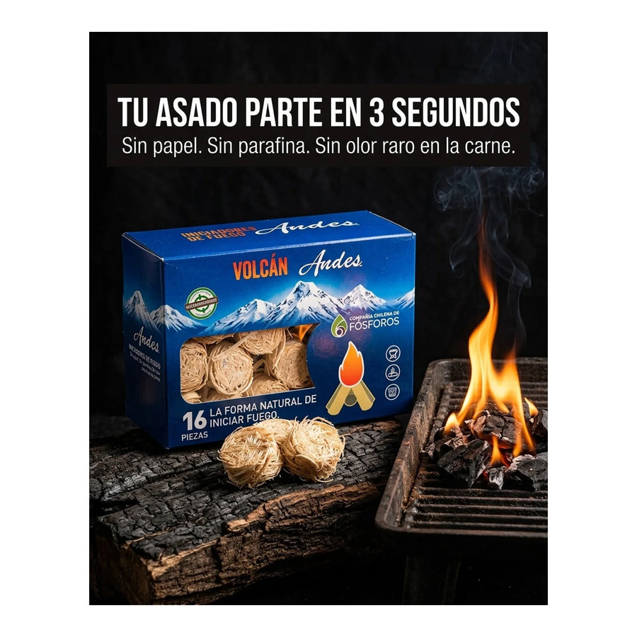 Set 3 Iniciador De Fuego Volcán Parrilla Carbón Leña Asado