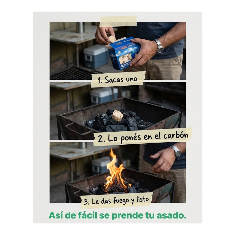 Set 3 Iniciador De Fuego Volcán Parrilla Carbón Leña Asado