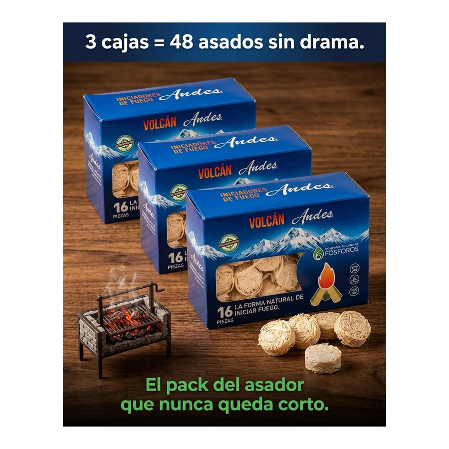 Set 3 Iniciador De Fuego Volcán Parrilla Carbón Leña Asado