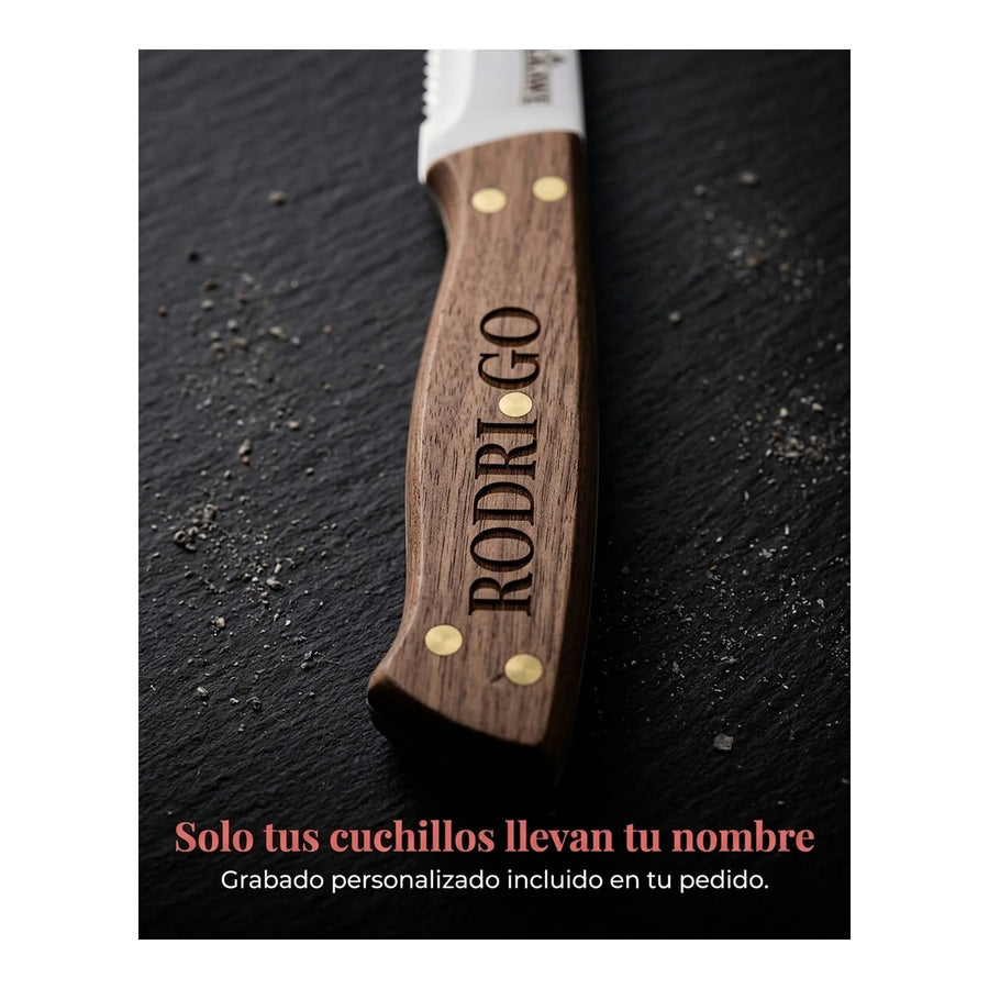 Set 4 Cuchillos Kangkawe Premium Parrilla Cocina Asado Bbq + Grabado Personalizado