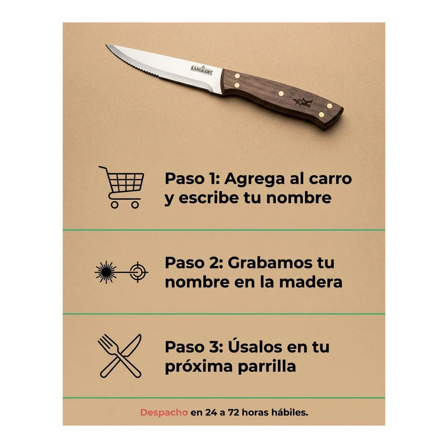 Set 4 Cuchillos Kangkawe Premium Parrilla Cocina Asado Bbq + Grabado Personalizado