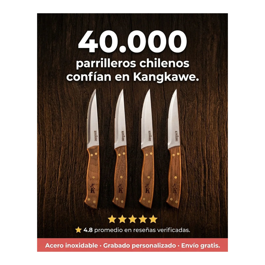 Set 4 Cuchillos Kangkawe Premium Parrilla Cocina Asado Bbq + Grabado Personalizado
