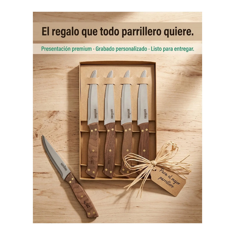 Set 4 Cuchillos Kangkawe Premium Parrilla Cocina Asado Bbq + Grabado Personalizado