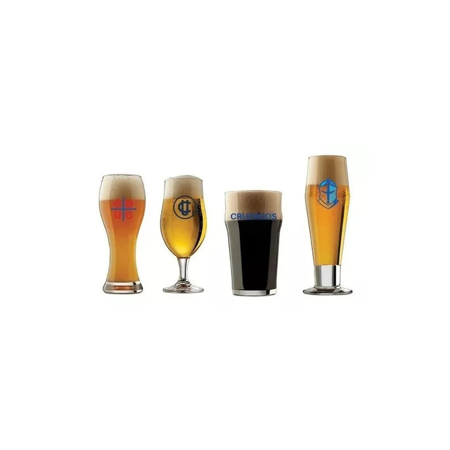 Set 4 Vasos Cerveceros U. Católica Premium Bar Quincho Bbq Cristal