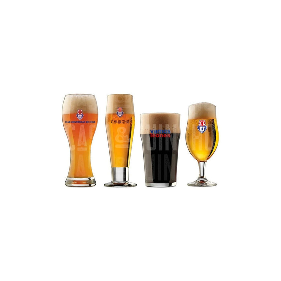 Set 4 Vasos Cerveceros U. De Chile Premium Bar Quincho Bbq