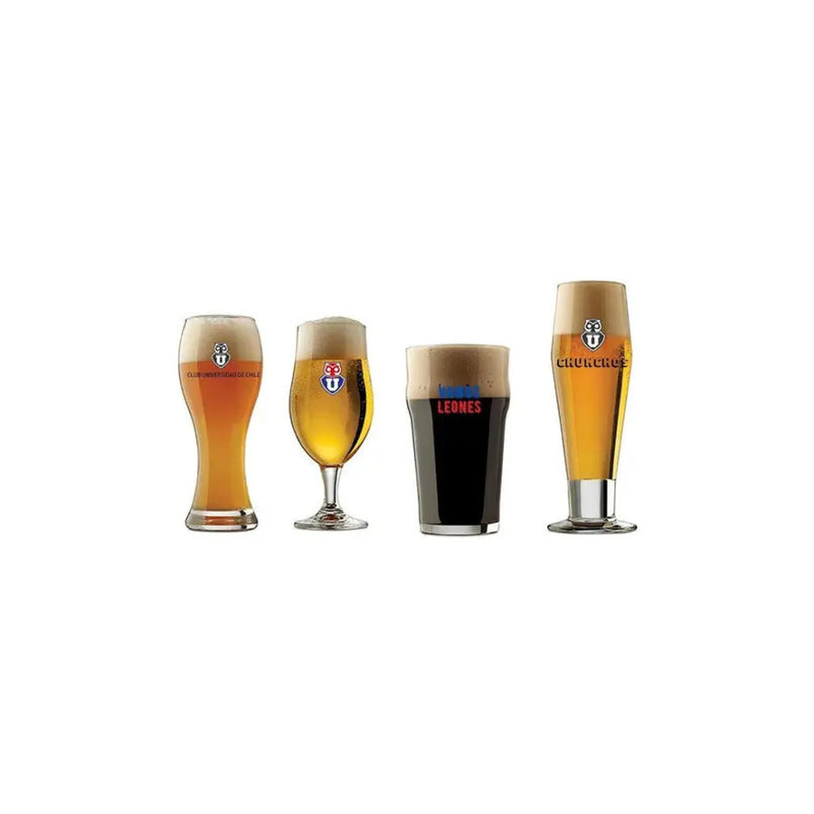 Set 4 Vasos Cerveceros U. De Chile Premium Bar Quincho Bbq
