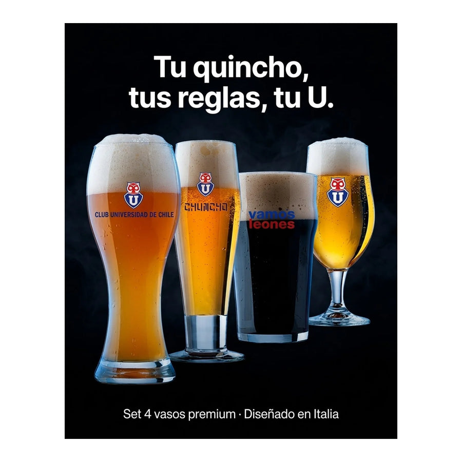 Set 4 Vasos Cerveceros U. De Chile Premium Bar Quincho Bbq