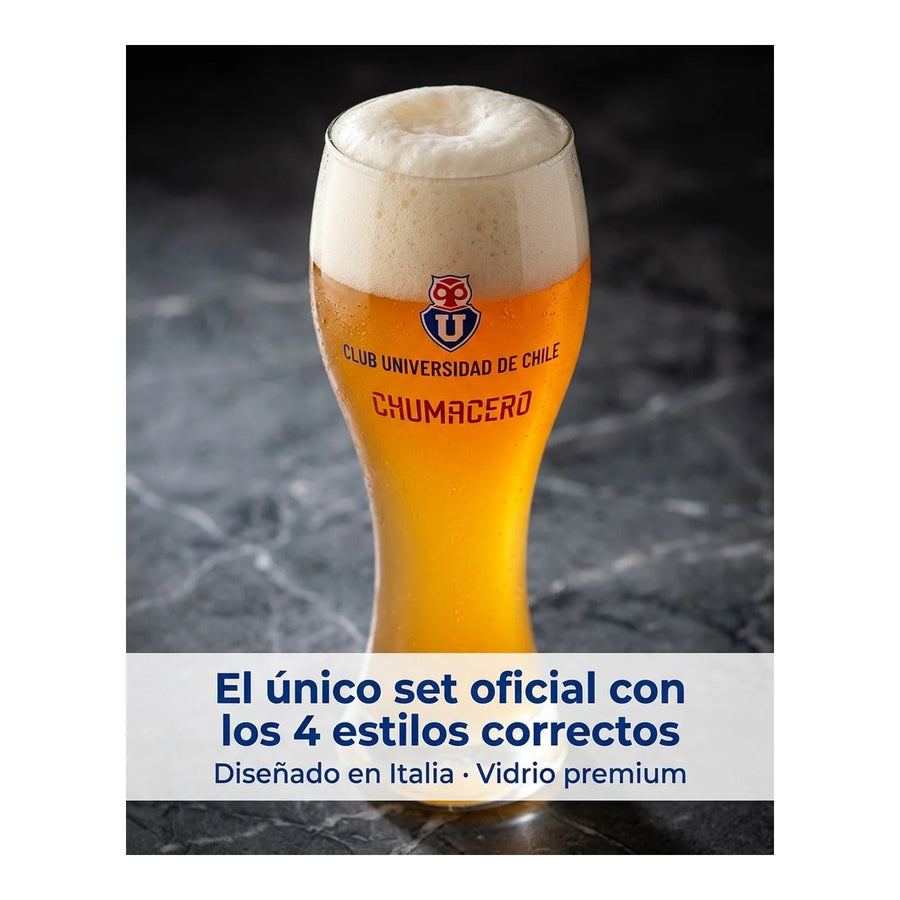 Set 4 Vasos Cerveceros U. De Chile Premium Bar Quincho Bbq