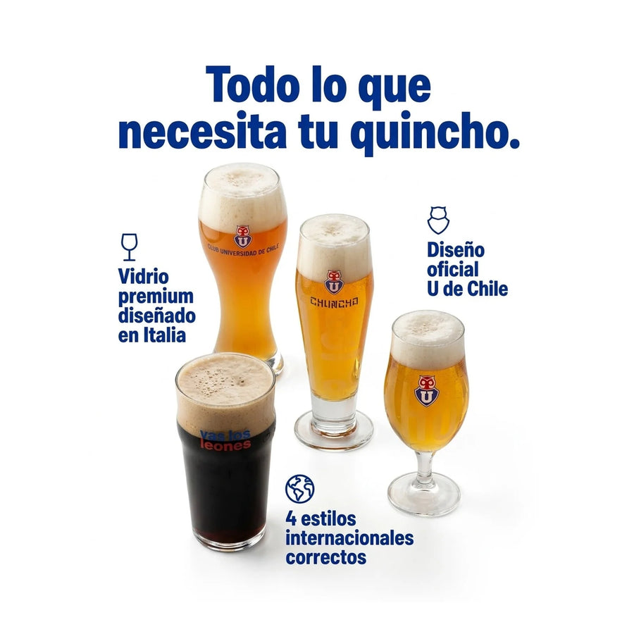 Set 4 Vasos Cerveceros U. De Chile Premium Bar Quincho Bbq