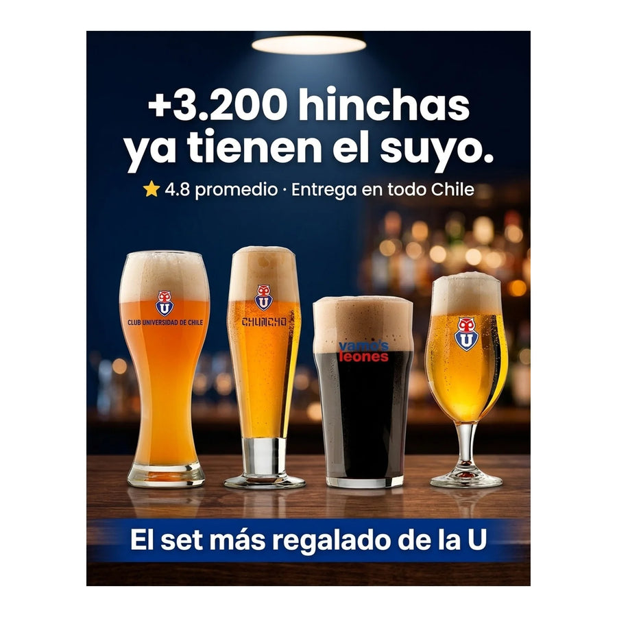 Set 4 Vasos Cerveceros U. De Chile Premium Bar Quincho Bbq