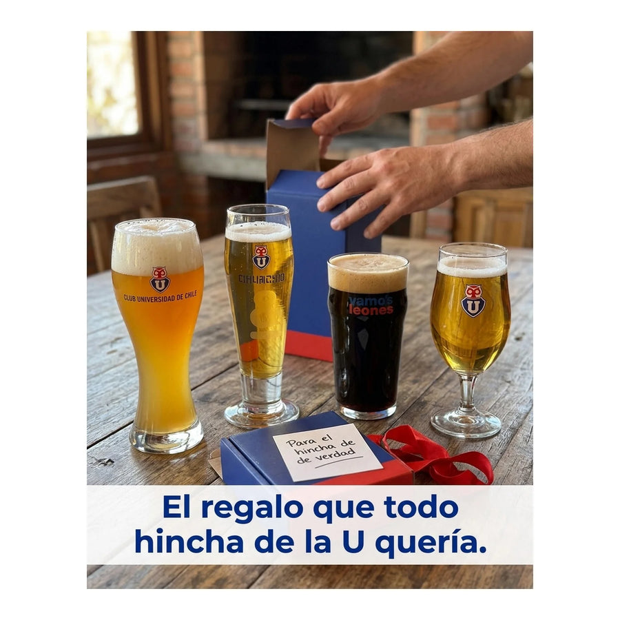 Set 4 Vasos Cerveceros U. De Chile Premium Bar Quincho Bbq