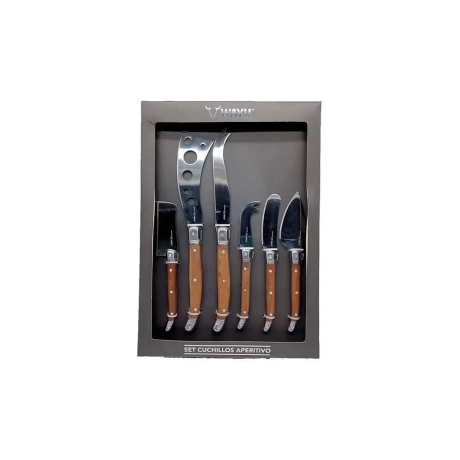 Set 6 Cuchillos Aperitivo Wayu Mango Madera Tablas + Grabado Personalizado