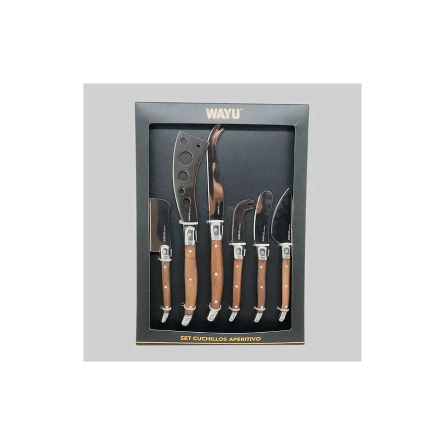 Set 6 Cuchillos Aperitivo Wayu Mango Madera Tablas + Grabado Personalizado