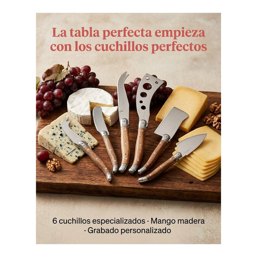 Set 6 Cuchillos Aperitivo Wayu Mango Madera Tablas + Grabado Personalizado