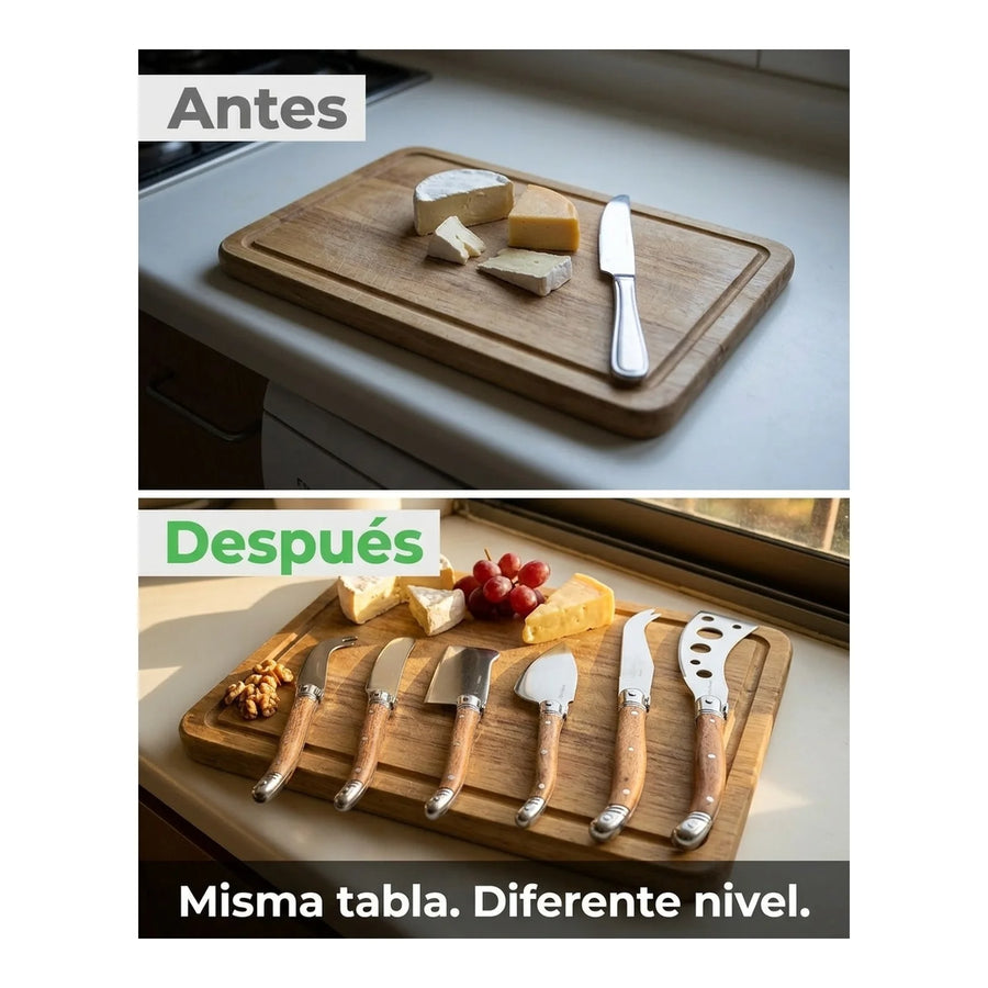 Set 6 Cuchillos Aperitivo Wayu Mango Madera Tablas + Grabado Personalizado