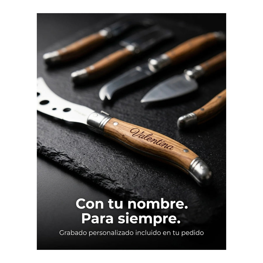 Set 6 Cuchillos Aperitivo Wayu Mango Madera Tablas + Grabado Personalizado