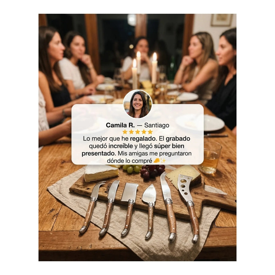 Set 6 Cuchillos Aperitivo Wayu Mango Madera Tablas + Grabado Personalizado