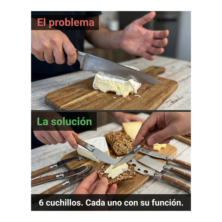 Set 6 Cuchillos Aperitivo Wayu Mango Madera Tablas + Grabado Personalizado