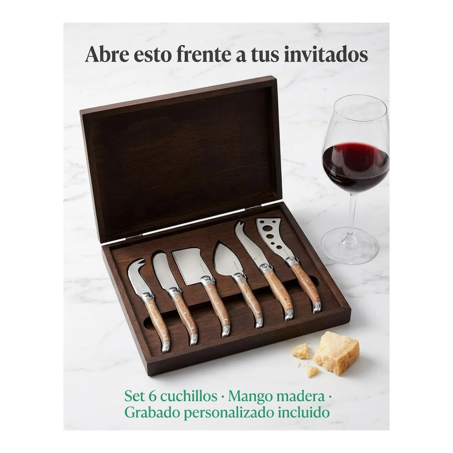 Set 6 Cuchillos Aperitivo Wayu Mango Madera Tablas + Grabado Personalizado