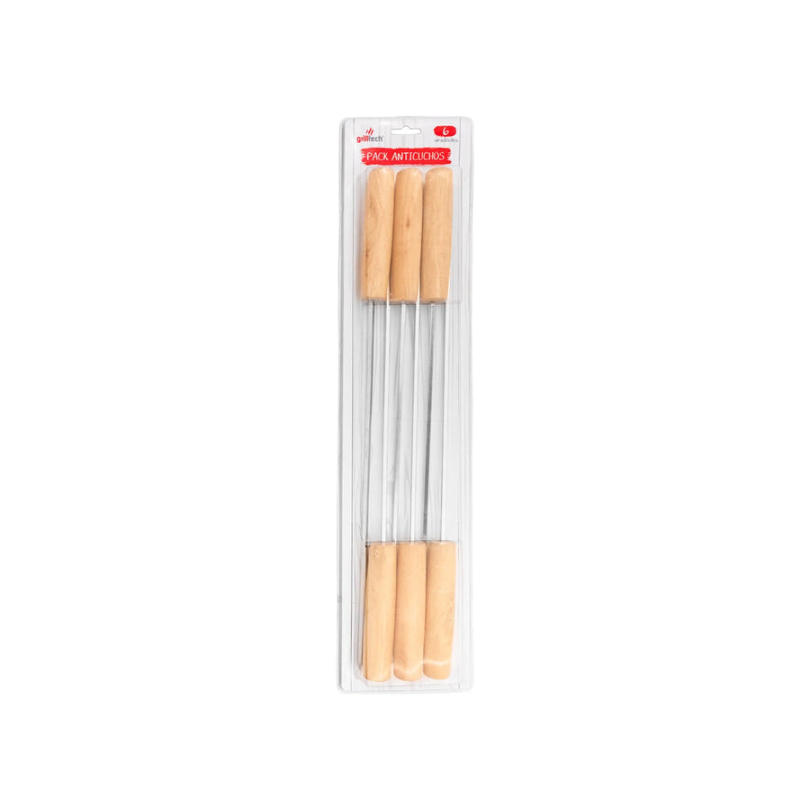 Set 6 Pinchos Premium Anticucho Asado Parrilla Niquelado