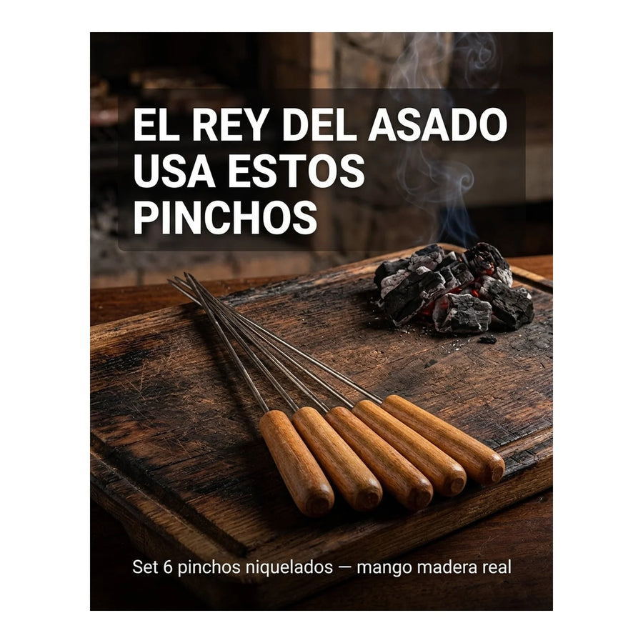 Set 6 Pinchos Premium Anticucho Asado Parrilla Niquelado
