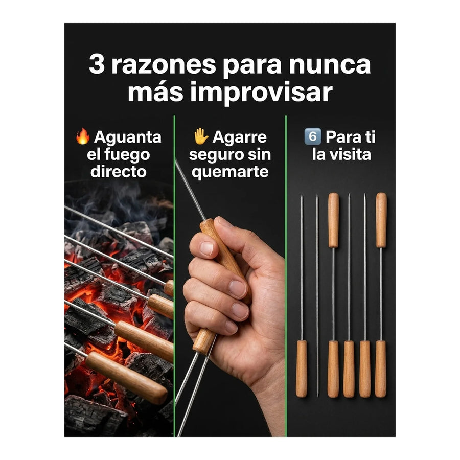 Set 6 Pinchos Premium Anticucho Asado Parrilla Niquelado