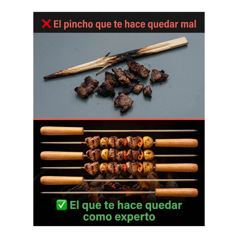 Set 6 Pinchos Premium Anticucho Asado Parrilla Niquelado