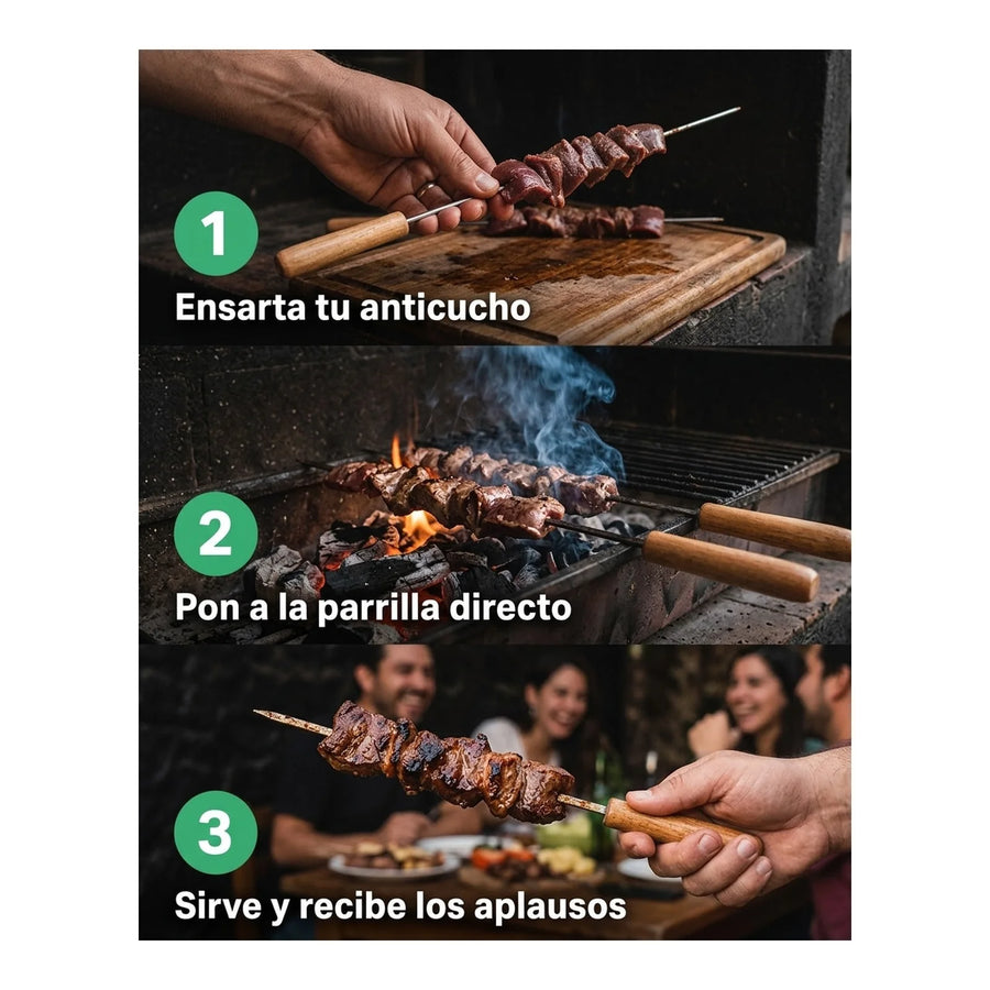 Set 6 Pinchos Premium Anticucho Asado Parrilla Niquelado