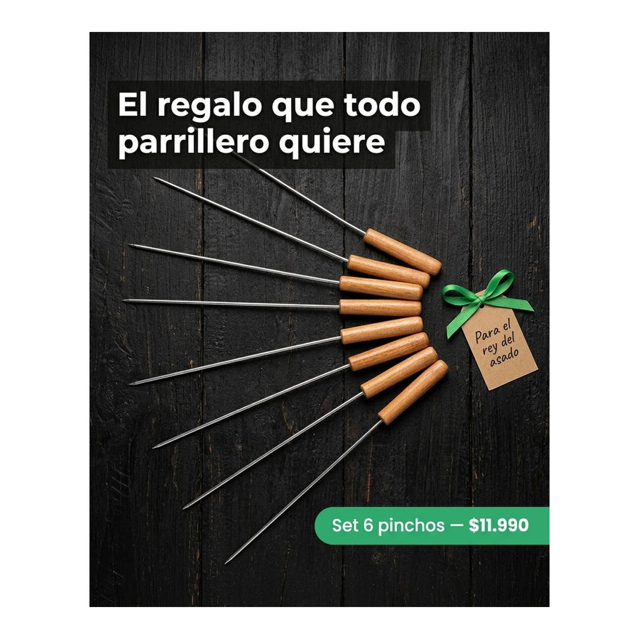 Set 6 Pinchos Premium Anticucho Asado Parrilla Niquelado