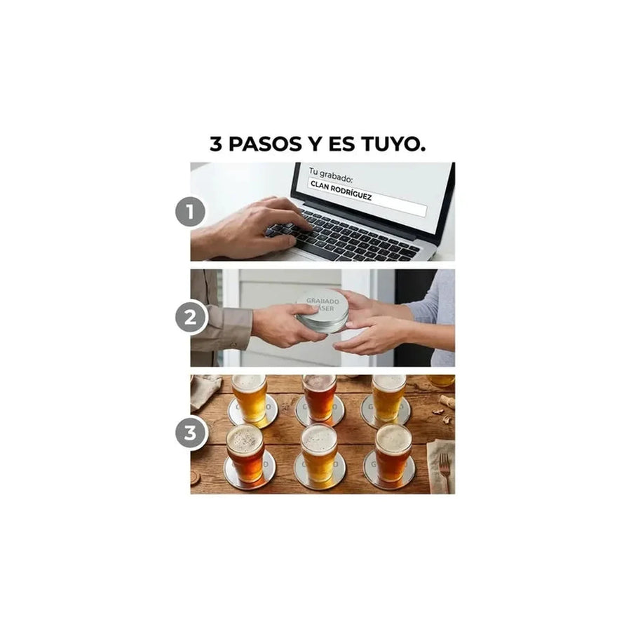 Set 6 Posavasos con Caja + Grabado Personalizado