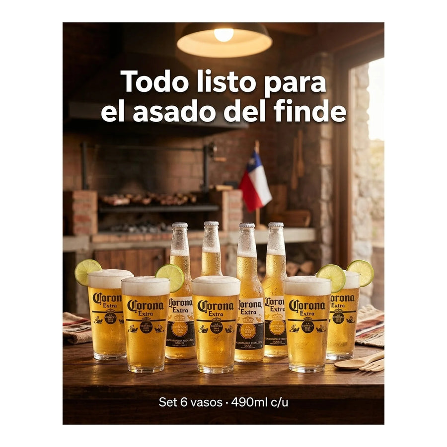 Set 6 Vasos Cerveza Corona 490ml