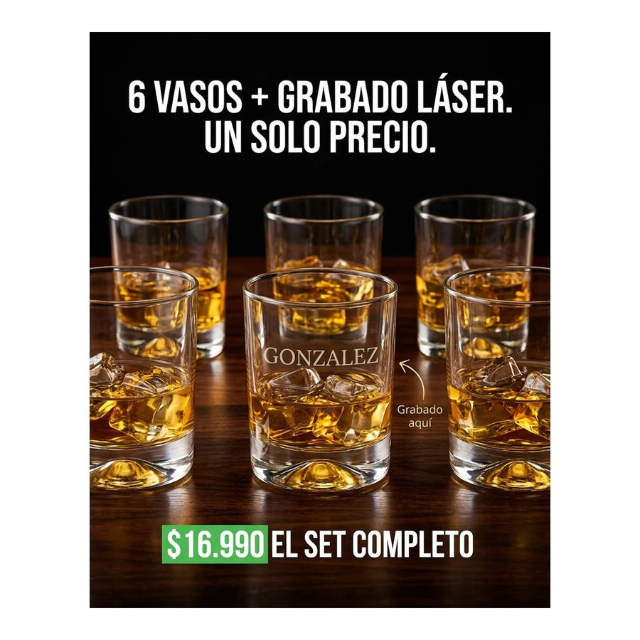 Set 6 Vasos Whisky Manhatan + Grabado Personalizado