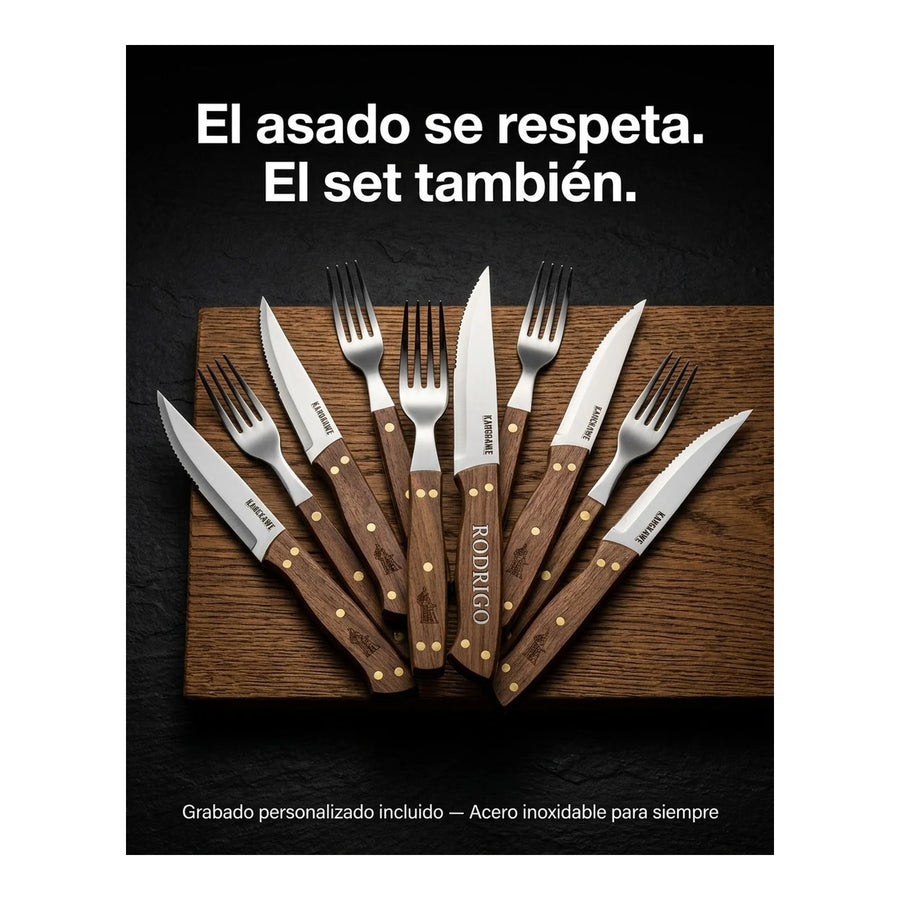 Set 8 Piezas Cuchillos + Tenedor Kangkawe Premium Cocina + Grabado Personalizado