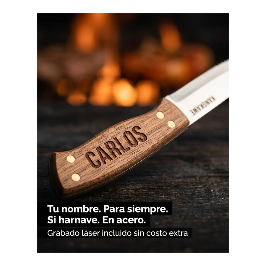 Set 8 Piezas Cuchillos + Tenedor Kangkawe Premium Cocina + Grabado Personalizado