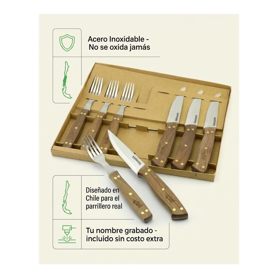 Set 8 Piezas Cuchillos + Tenedor Kangkawe Premium Cocina + Grabado Personalizado