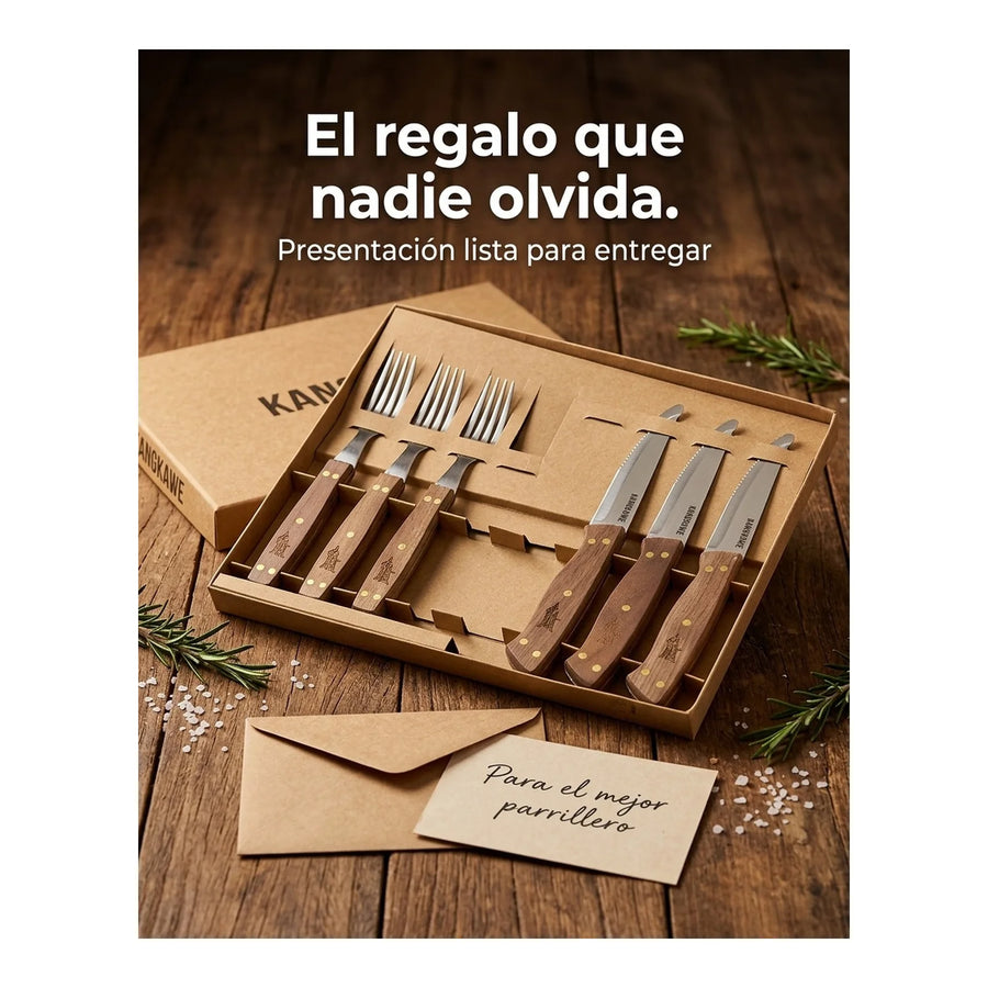 Set 8 Piezas Cuchillos + Tenedor Kangkawe Premium Cocina + Grabado Personalizado